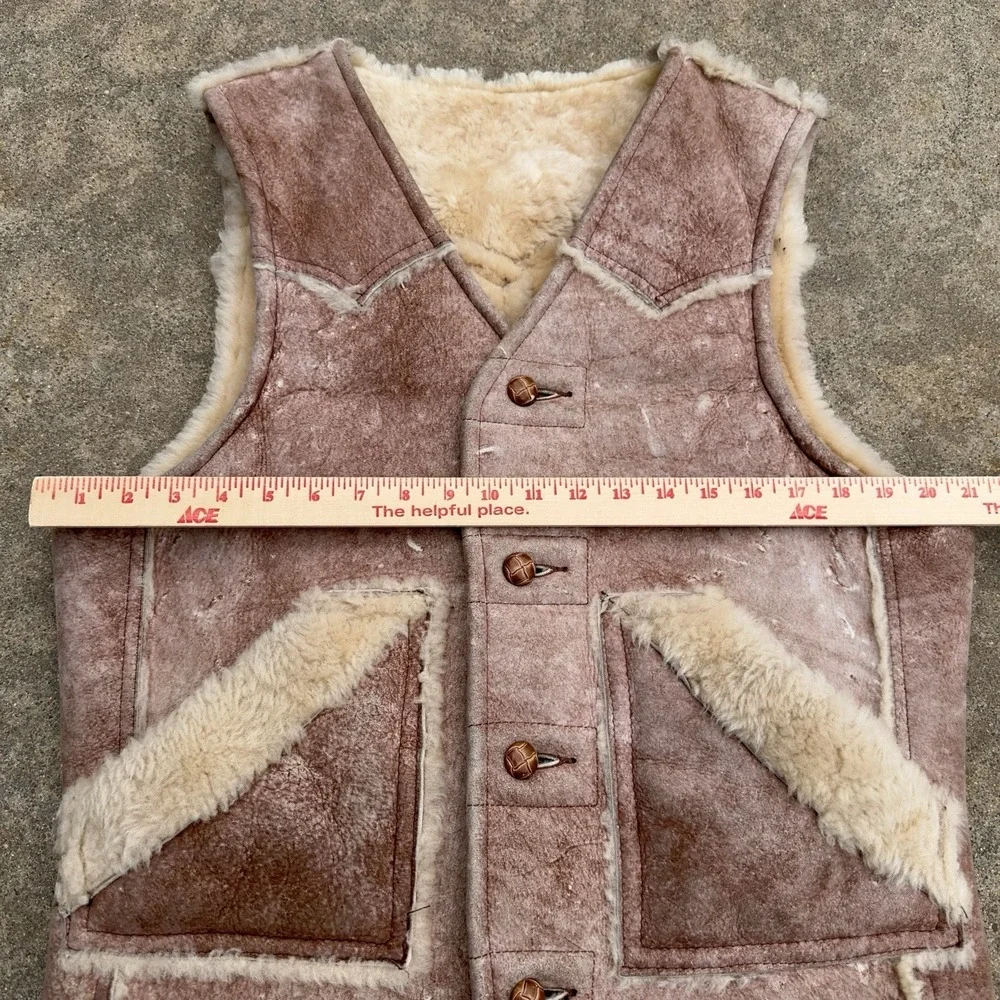 VTG 1980s Schott Vest Mouton Leather Shearling Sheepskin Brown Mens Size 42 USA